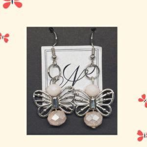 Metal Butterfly & Glass Bead Earrings